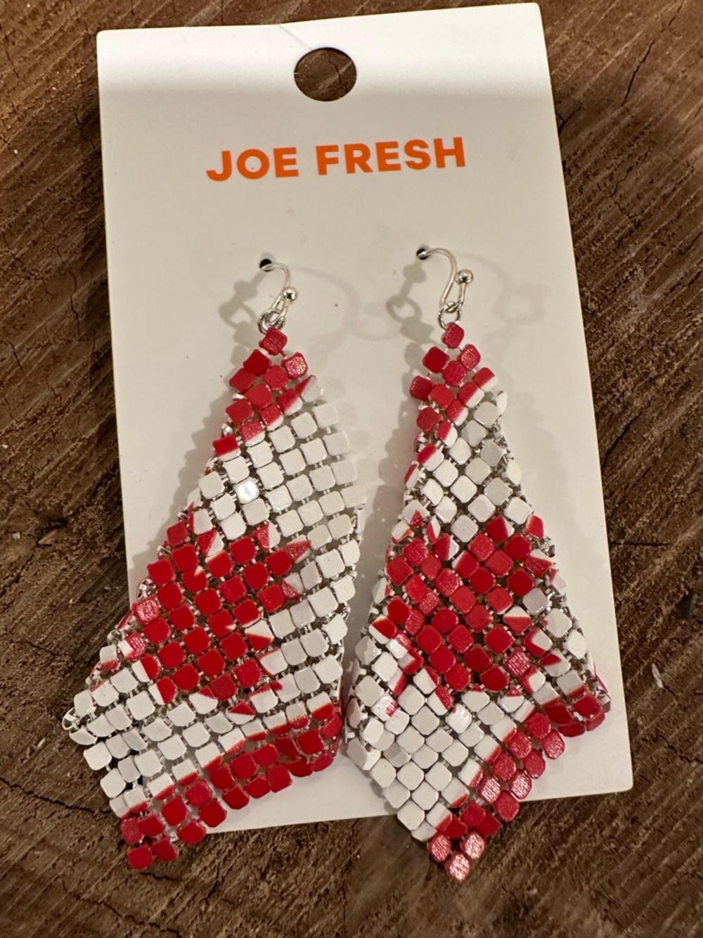 Joe Fresh Red and White Mosaic Drop Earrings